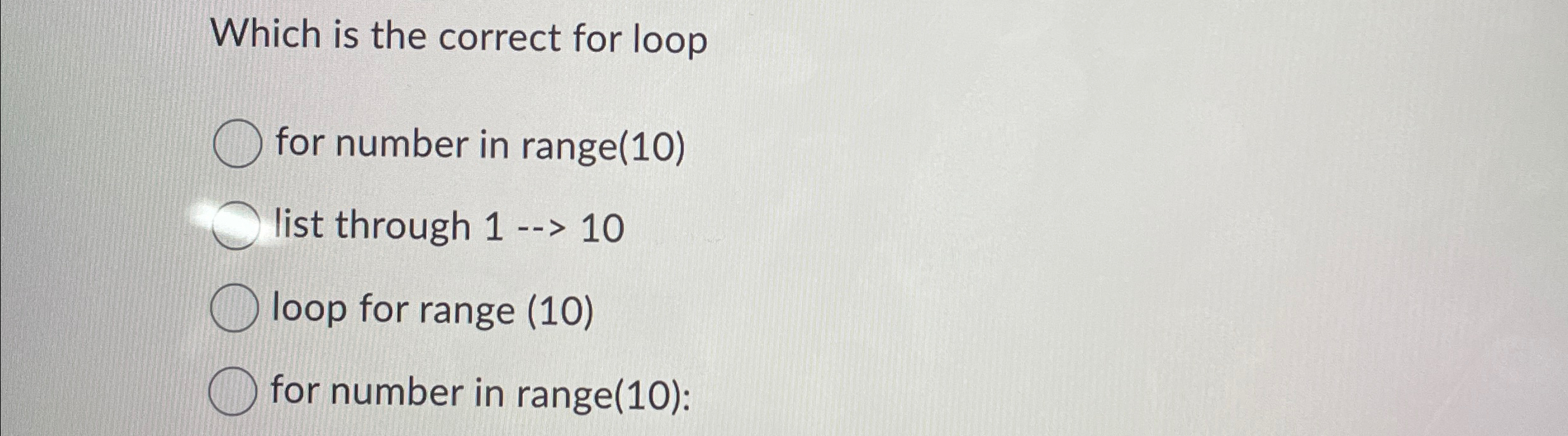 Solved Which is the correct for loopfor number in | Chegg.com