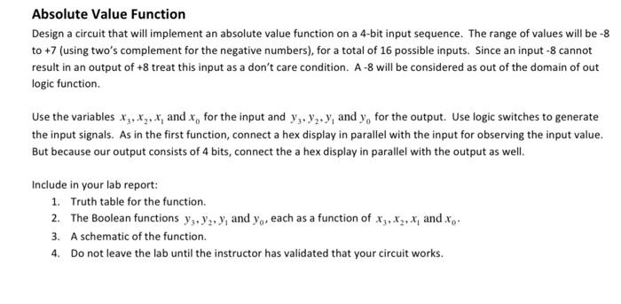 Solved Absolute Value Function Design a circuit that will | Chegg.com