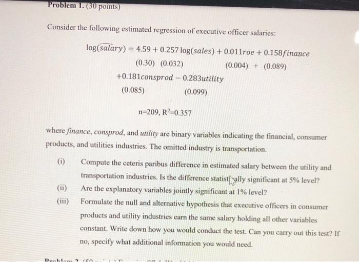 Solved Problem 1. (30 points) Consider the following | Chegg.com