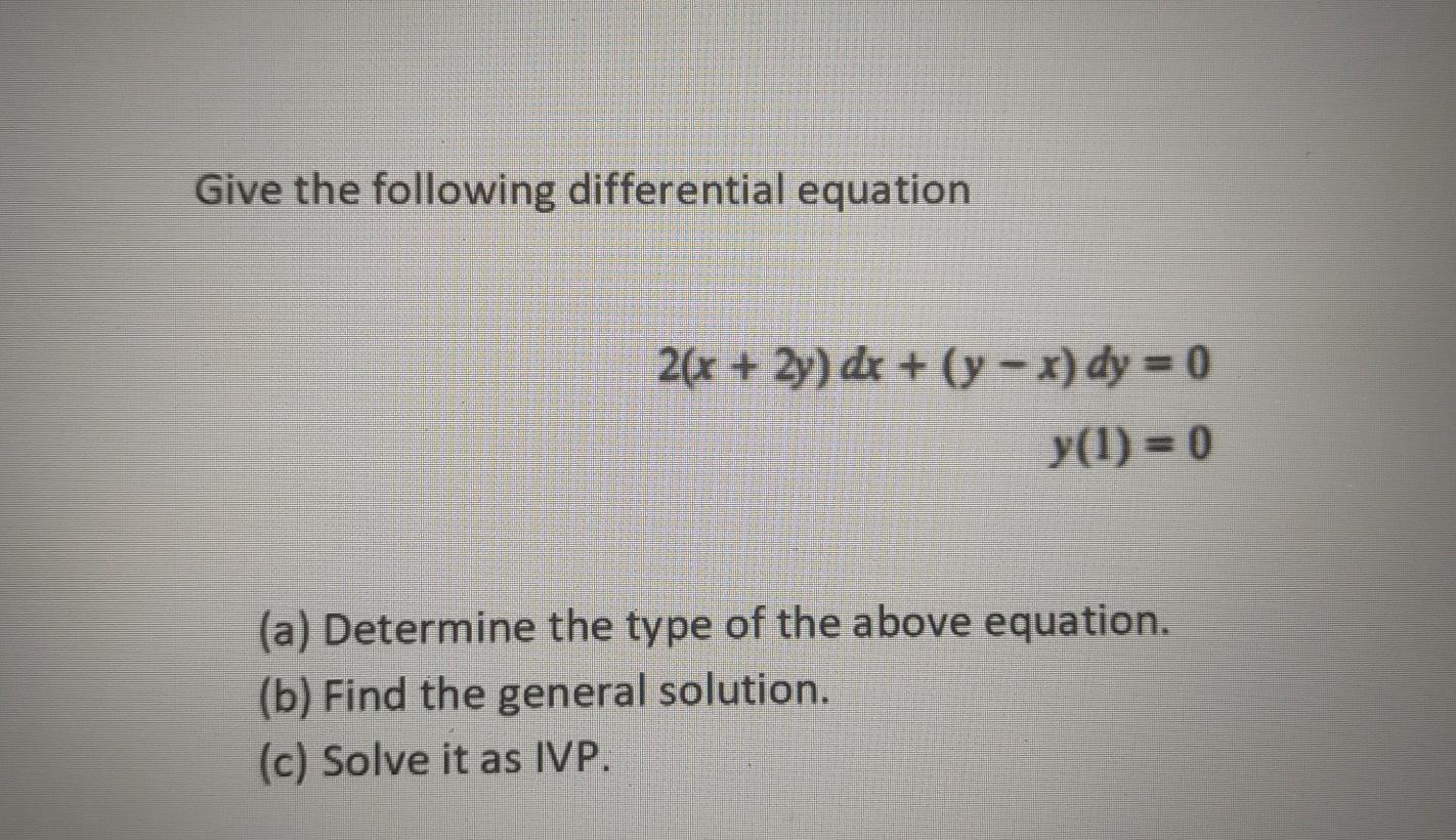 Solved Give The Following Differential Equation 2 X 2y Dx Chegg Com