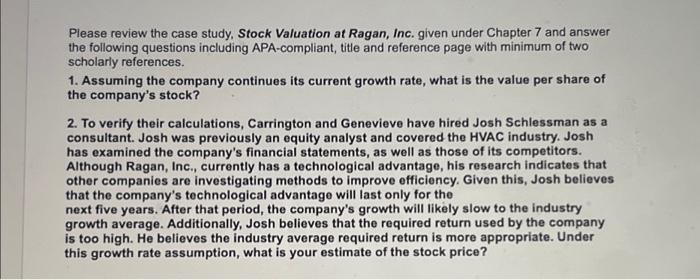 Please review the case study, Stock Valuation at | Chegg.com