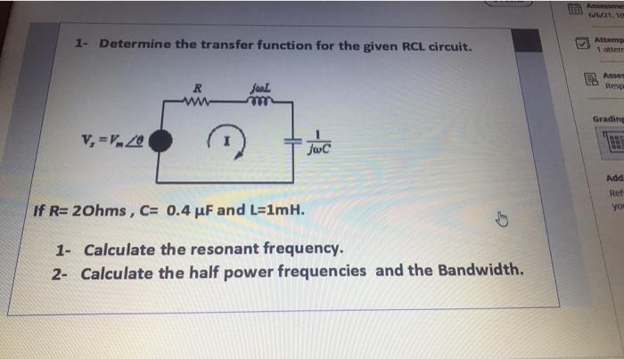Solved . 1- Determine the transfer function for the given | Chegg.com