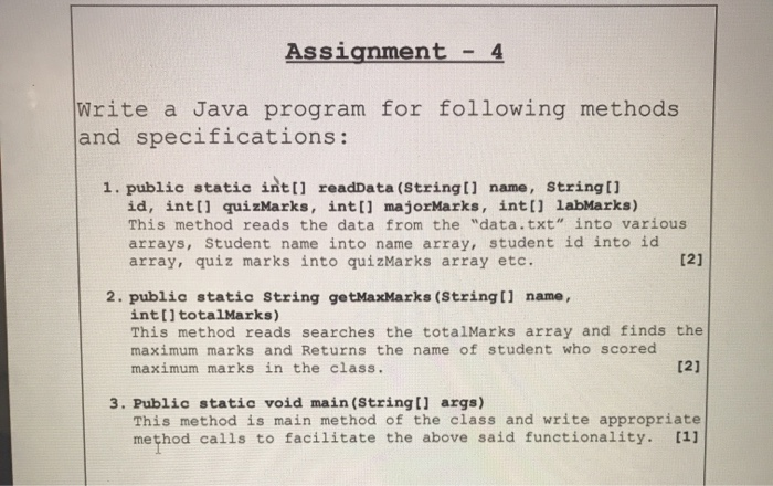 Solved Assignment - 4 Write a Java program for following | Chegg.com
