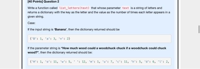 Solved Write a function called list_letters (text) that | Chegg.com