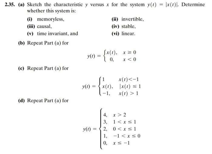 Solved 35. (a) Sketch the characteristic y versus x for the | Chegg.com