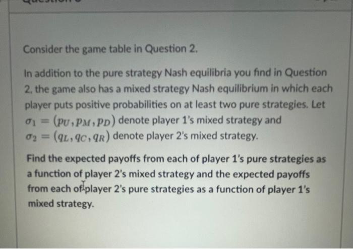 Consider the following normal form game Player 2 L C | Chegg.com