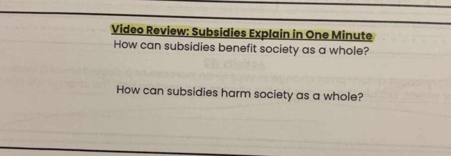 Solved Video Review Subsidies Explain In One Minute How Can Chegg