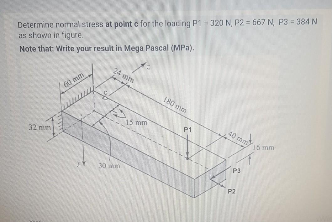 Solved Determine normal stress at point c for the loading P1 | Chegg.com