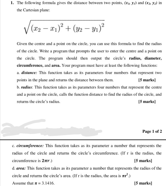 Solved 1. The following formula gives the distance between | Chegg.com