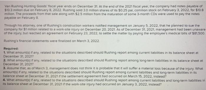 Solved Van Rushing Hunting Goods fiscal year ends on | Chegg.com