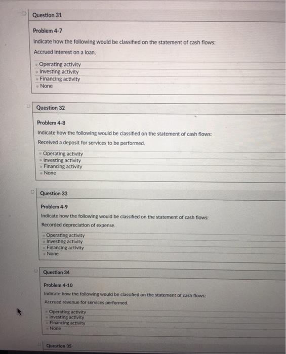 Solved Question 31 Problem 4-7 Indicate how the following | Chegg.com