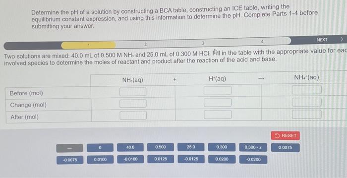 Solved Determine the pH of a solution by constructing a BCA | Chegg.com