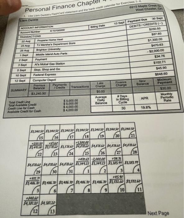 Name Personal Finance Chapt 1. Use Liam DeWitt's