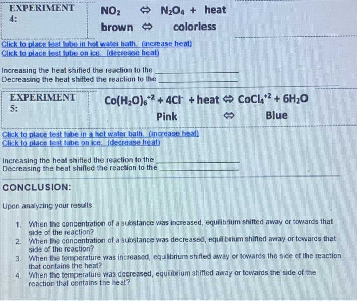Solved Virtual Lab Le Chatelier's Principle Inquiry