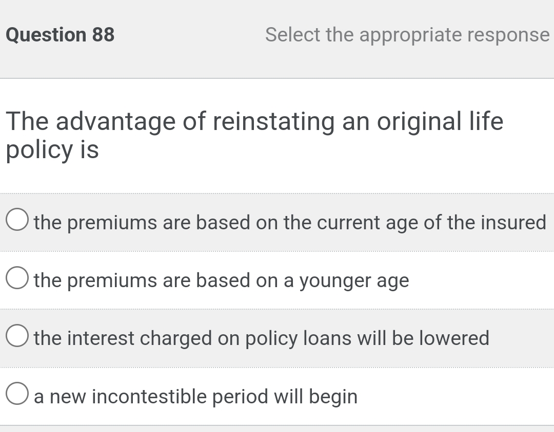 Solved Question 88Select the appropriate responseThe | Chegg.com