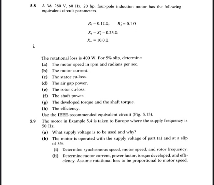 Solved A 50 Hz 3 Phase Y Connected Induction Motor Is