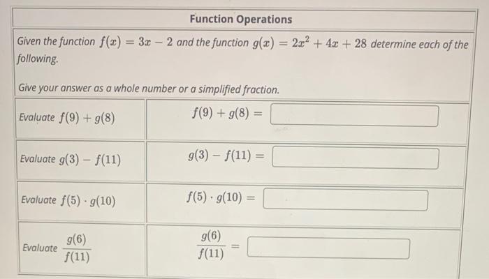 Solved Function Operations Given the function f(x) = 3x – 2 | Chegg.com