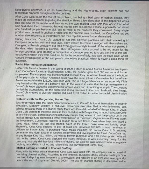 Solved FINAL EXAM CASE STUDY "CocaCola has the most