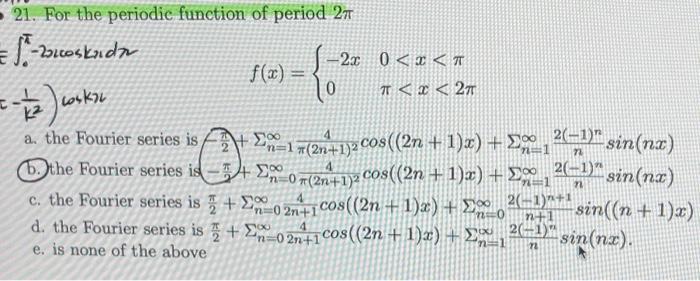 Solved 21. For the periodic function of period 2π | Chegg.com