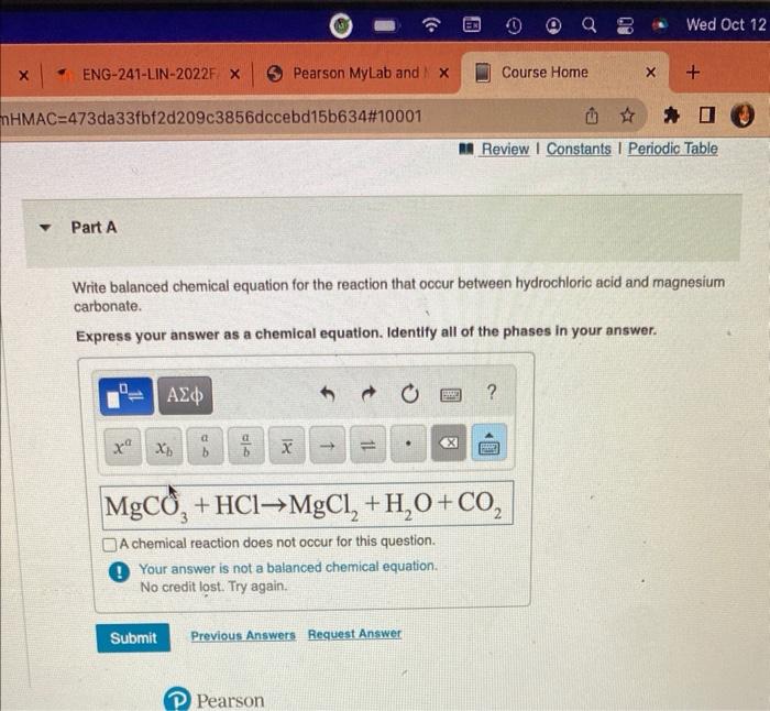 Solved Write Balanced Chemical Equation For The Reaction 0603