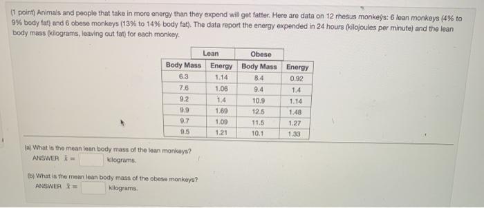 Solved (1 point) Animals and people that take in more energy | Chegg.com