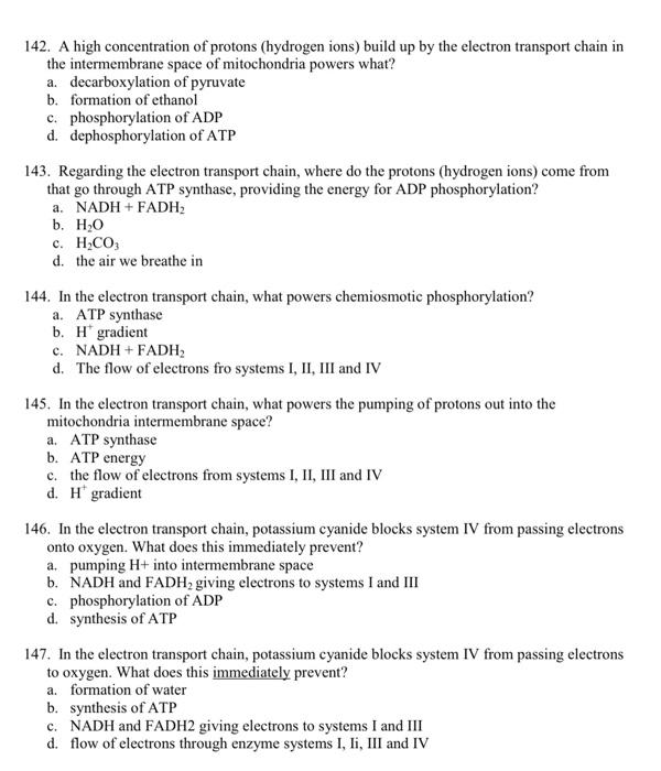 Solved 142. A high concentration of protons (hydrogen ions) | Chegg.com