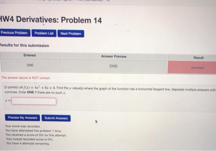 Solved HW4 Derivatives: Problem 14 Previous Problem Probler | Chegg.com