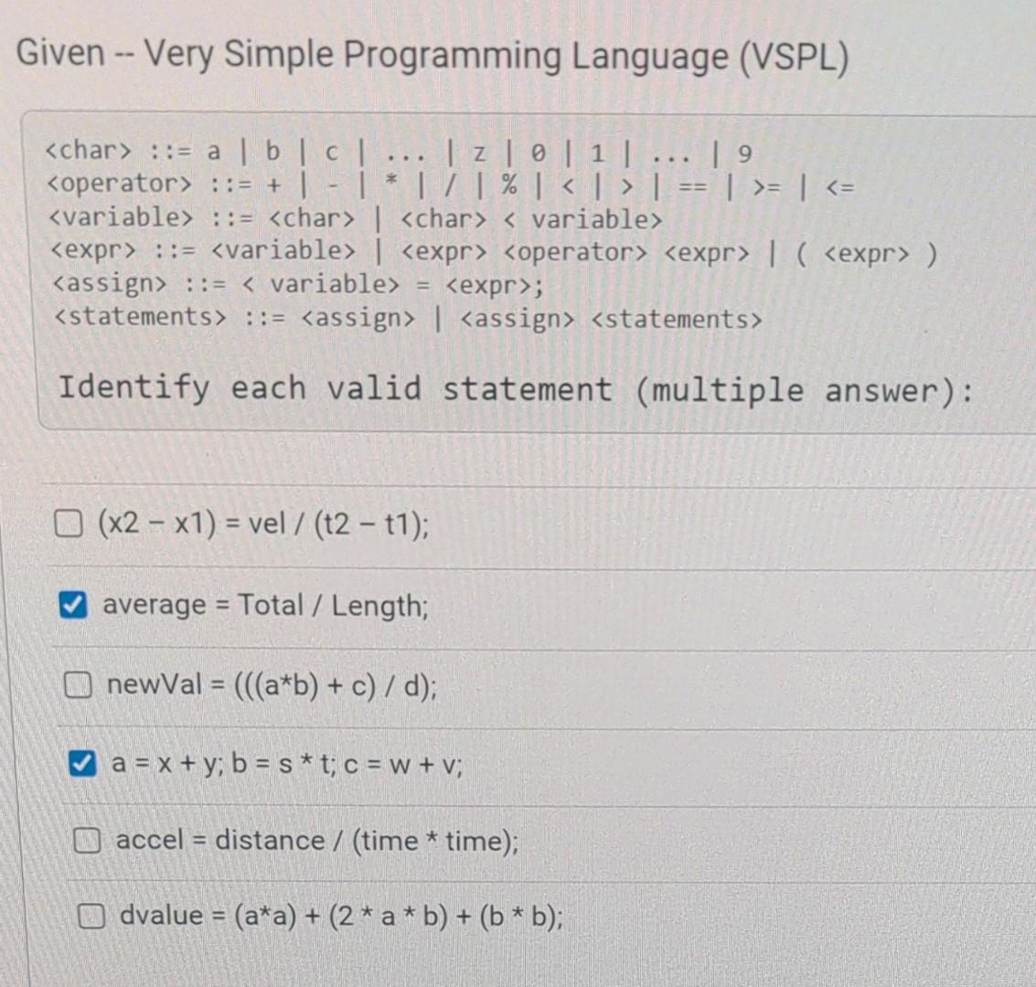 Solved Given - Very Simple Programming Language (VSPL) | Chegg.com