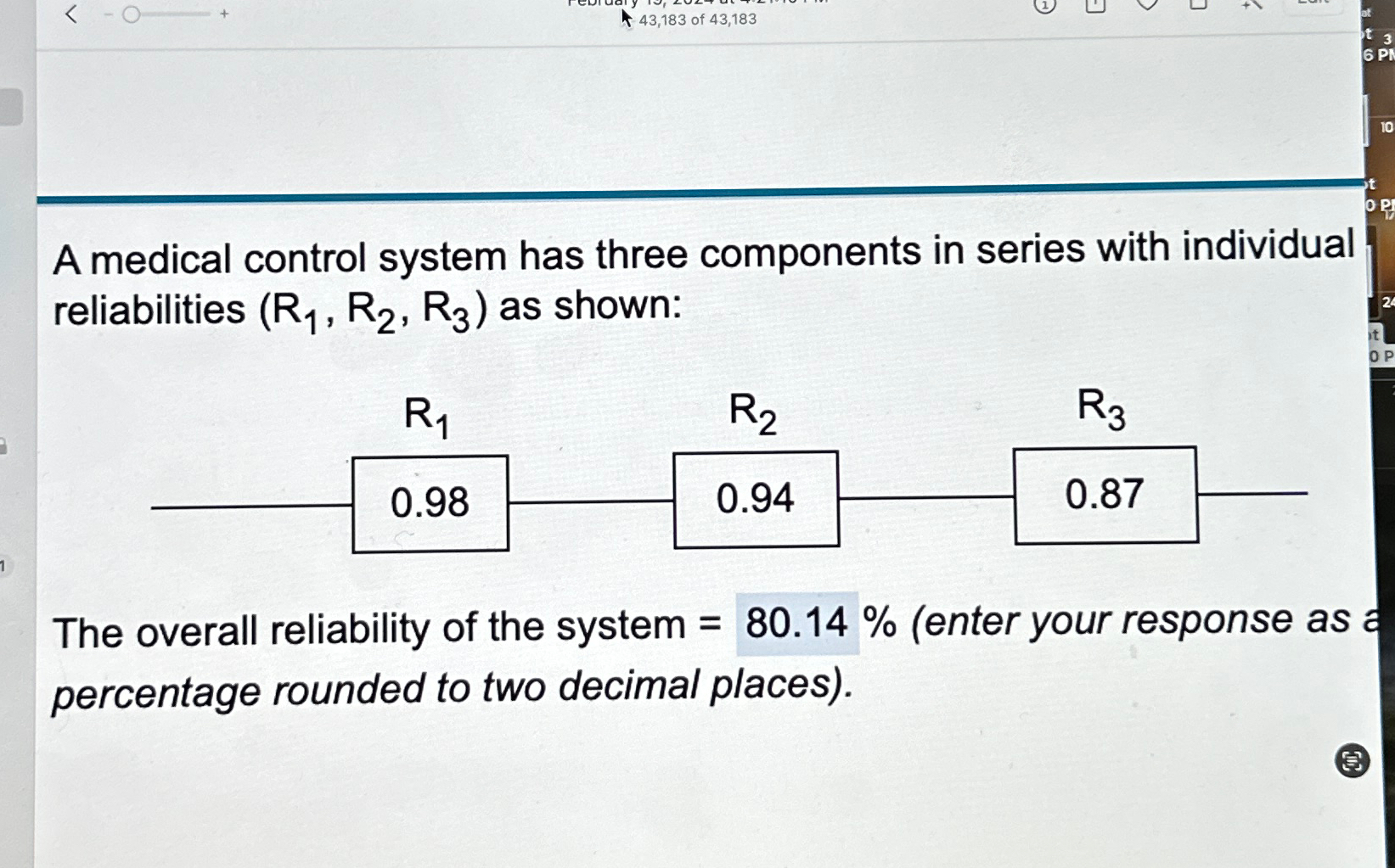 Solved A medical control system has three components in | Chegg.com