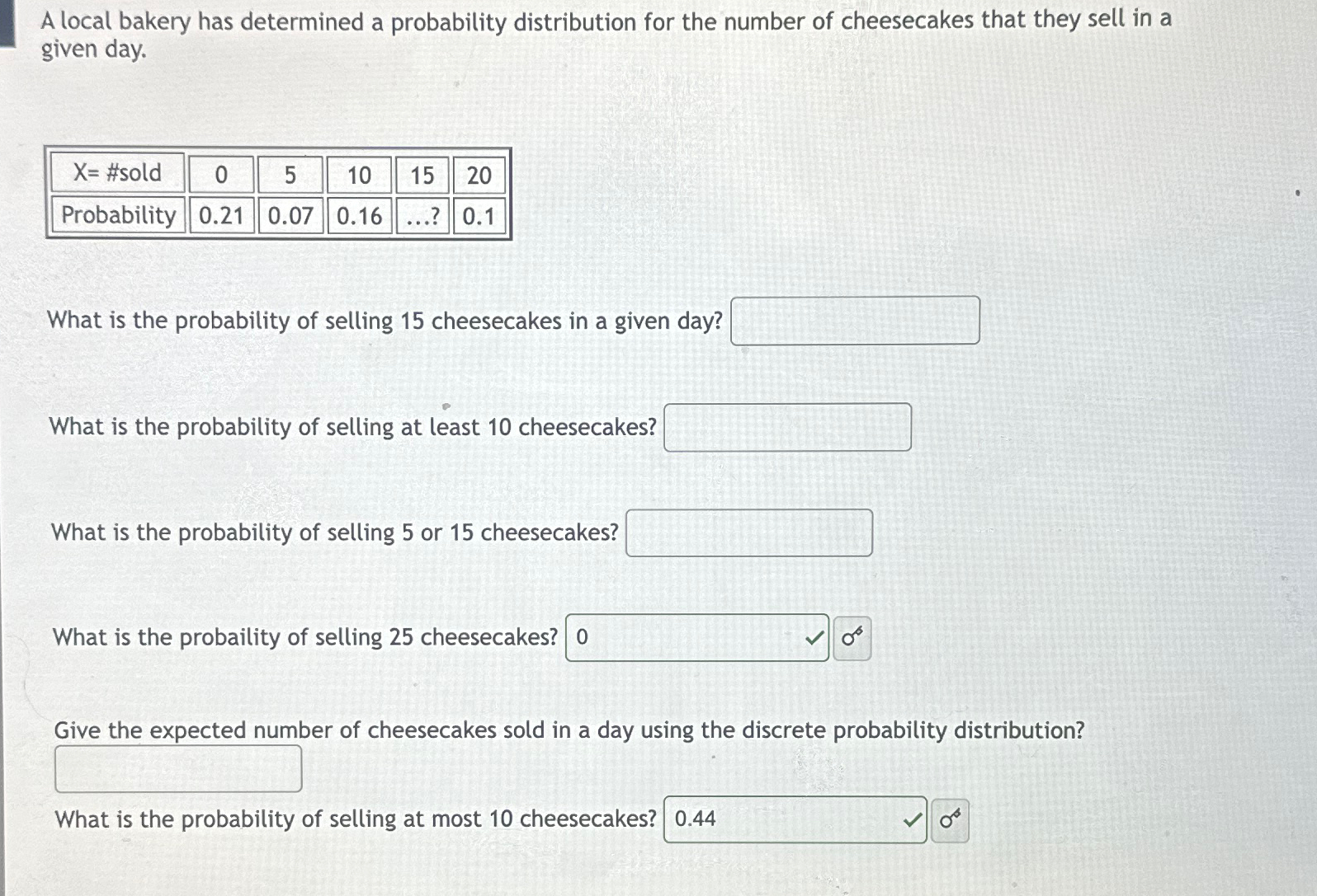 Solved A local bakery has determined a probability | Chegg.com