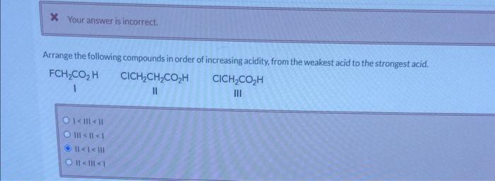 Solved Arrange the following compounds in order of | Chegg.com