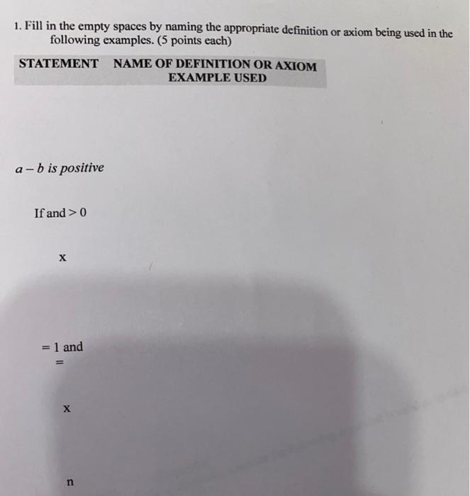 Solved 1. Fill in the empty spaces by naming the appropriate | Chegg.com