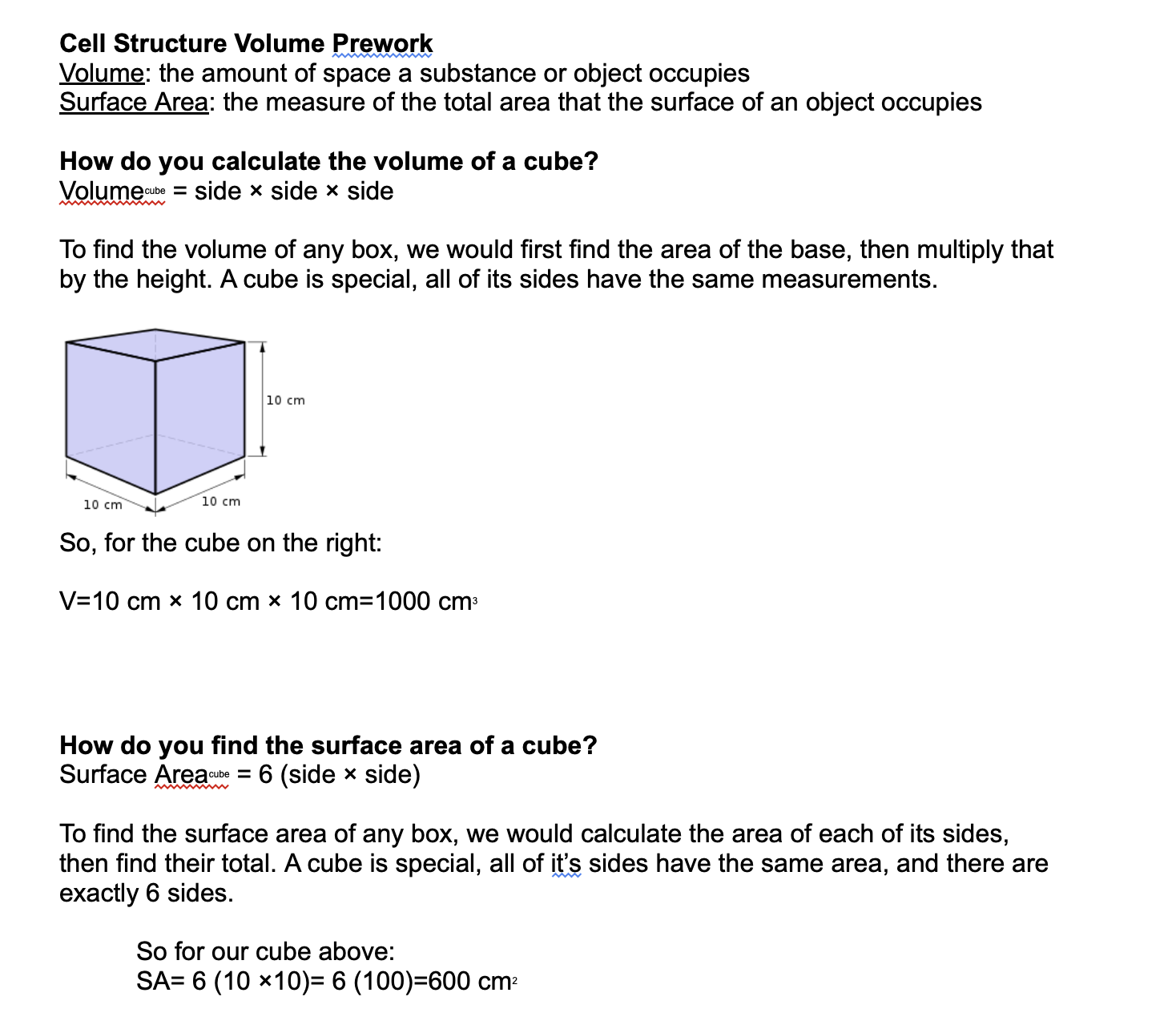 Solved Cell Structure Volume PreworkVolume: the amount of | Chegg.com