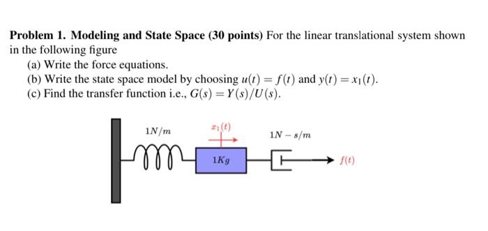 Solved Problem 1. Modeling and State Space (30 points) For | Chegg.com