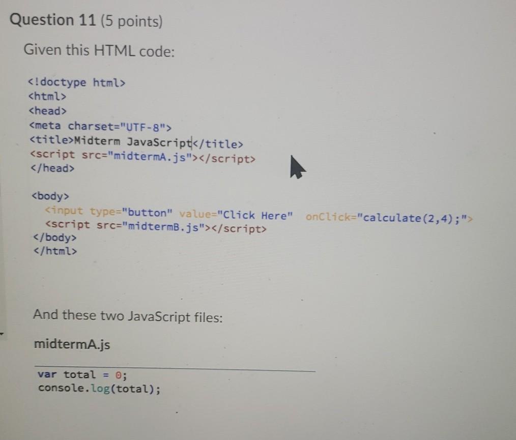 Solved Question 11 (5 points) Given this HTML code: | Chegg.com