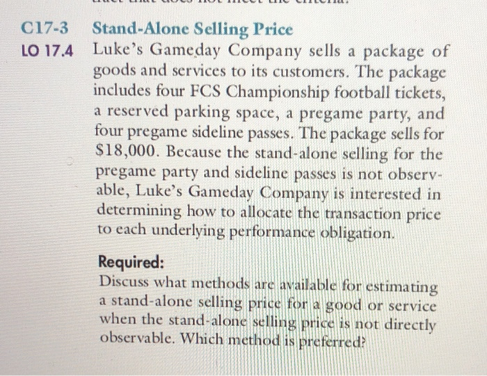 Solved 0173 StandAlone Selling Price LO 17.4. Luke's