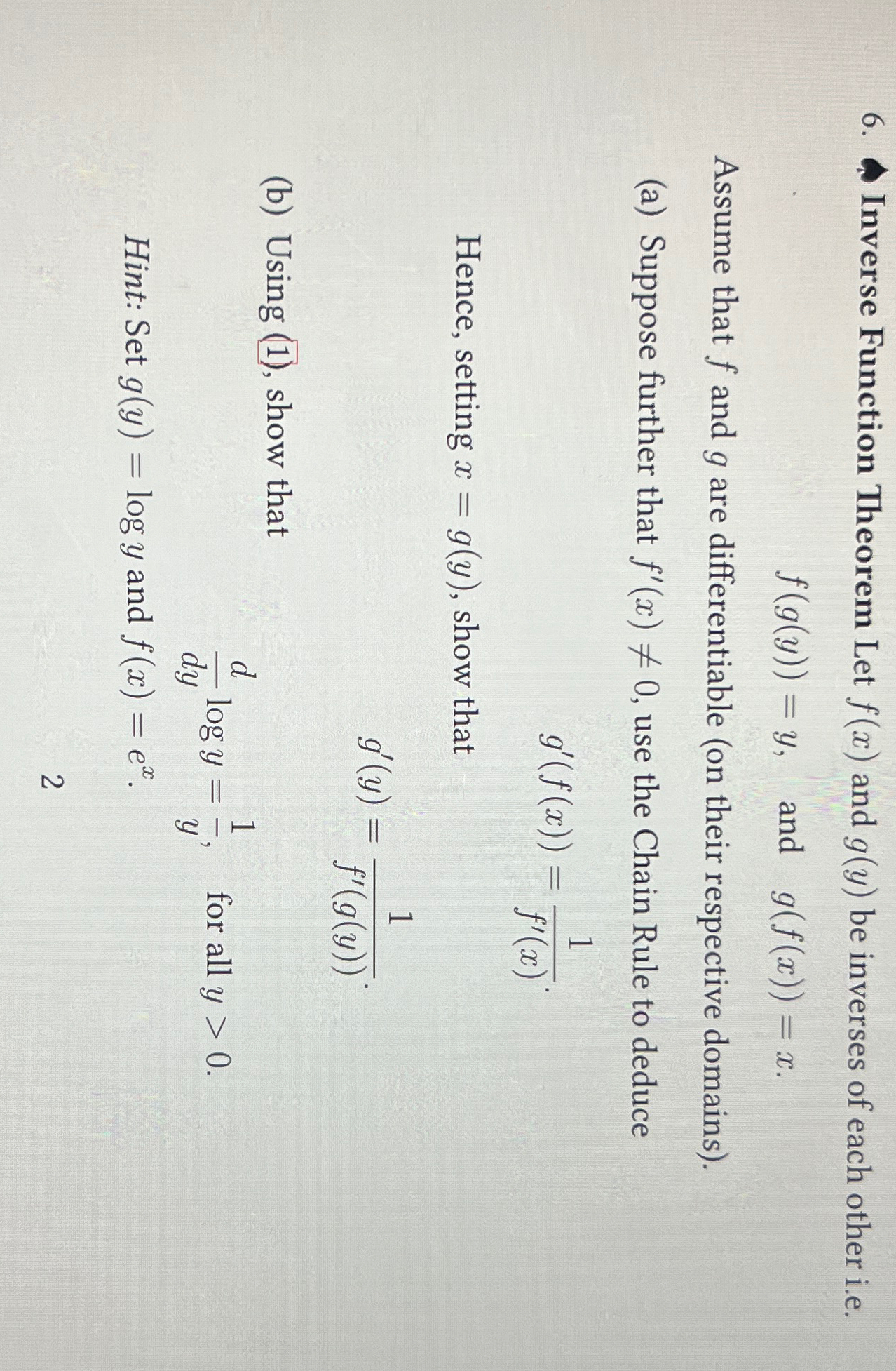 Solved Inverse Function Theorem Let f(x) ﻿and g(y) ﻿be | Chegg.com