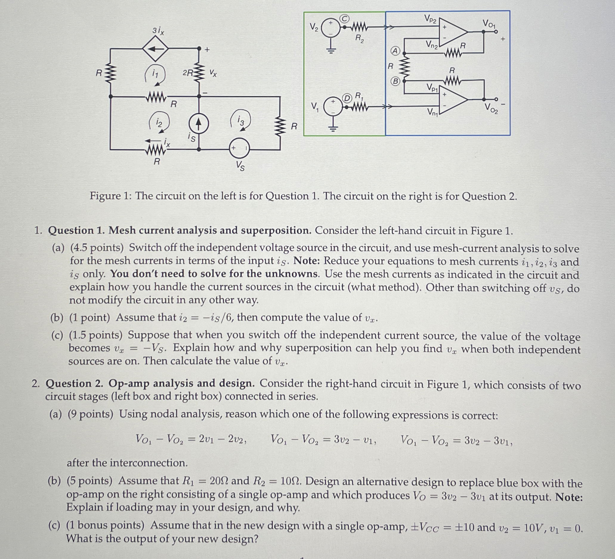 Solved Figure 1: The circuit on the left is for Question 1. | Chegg.com