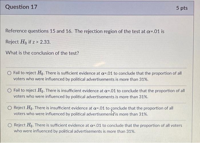 Solved Question 15 5 pts A political scientist investigated | Chegg.com