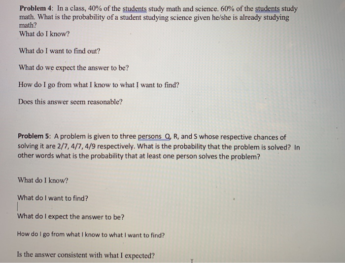40 Math Homework Problems Solved Problem 4: In a class, 40% of the students study math | Chegg.com