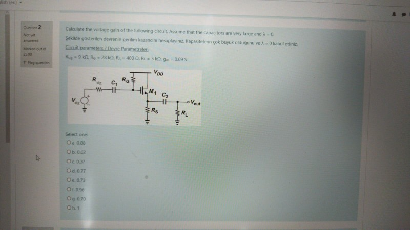 Solved lish (en) - Question 2 Calculate the voltage gain of | Chegg.com