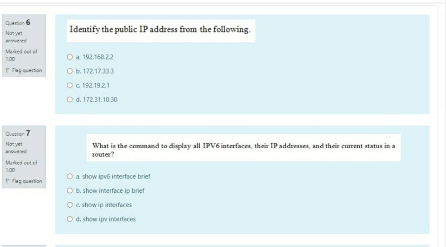 Solved Question 6 Identify the public IP address from the | Chegg.com