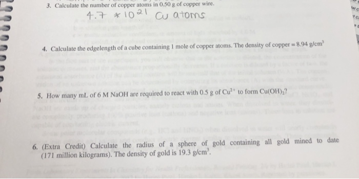 Solved 3 Calculate The Number Of Copper Atoms In 0 50 G Of Chegg Com