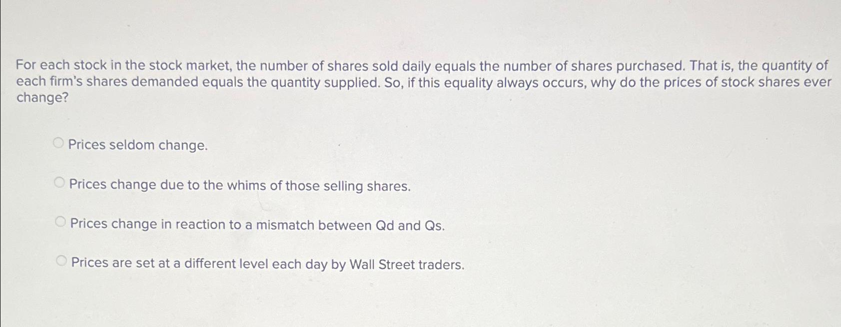 Solved For each stock in the stock market, the number of | Chegg.com