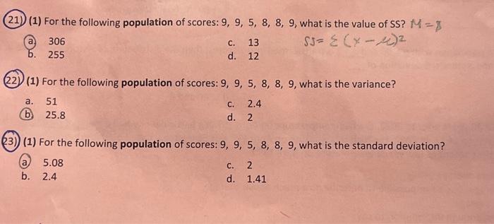 Solved 211) (1) For the following population of scores: | Chegg.com