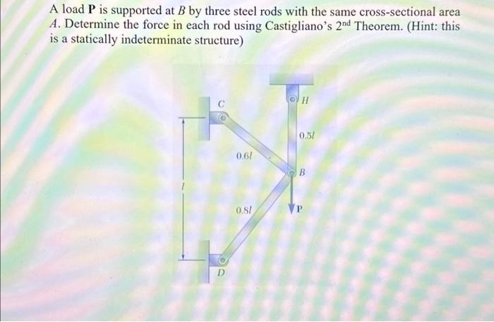 Solved A load P is supported at B by three steel rods with | Chegg.com