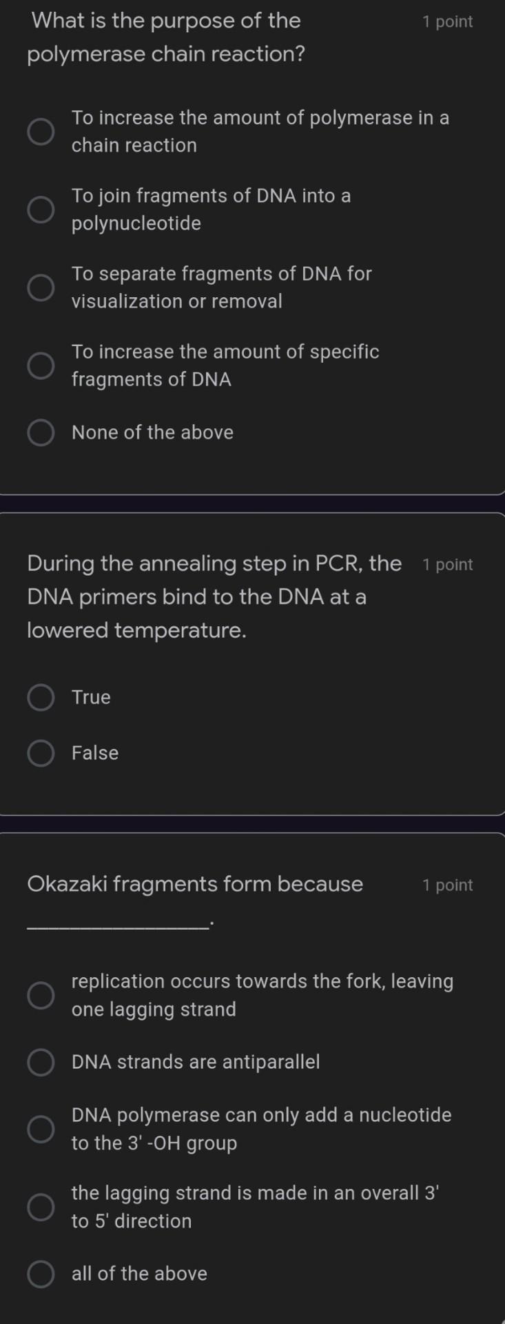 Solved 1 point What is the purpose of the polymerase chain | Chegg.com