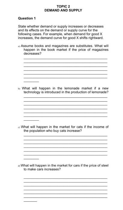 Solved TOPIC 2 DEMAND AND SUPPLY Question 1 State whether | Chegg.com