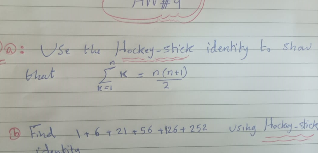 Solved 20 Use the Hockey stick identity to show that 로 K =