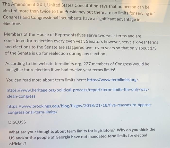 The Amendment XXII, United States Constitution says | Chegg.com